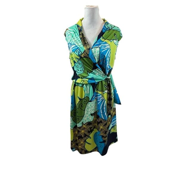 Ladies Karin Stevens Petites Bold Print‎ Tie Waist Dress Size 8 Petite - Picture 1 of 11